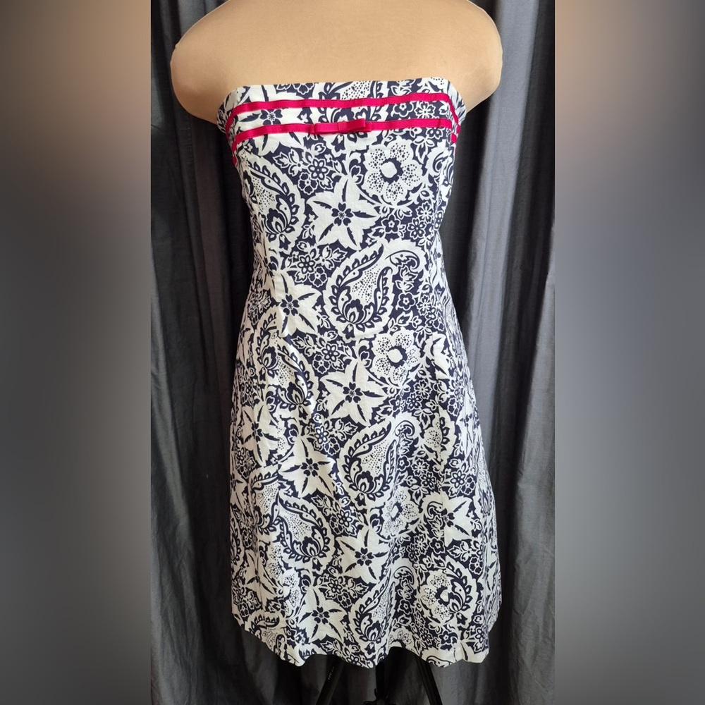 Elliott Lauren Black and White Strapless Dress with Pink Accents